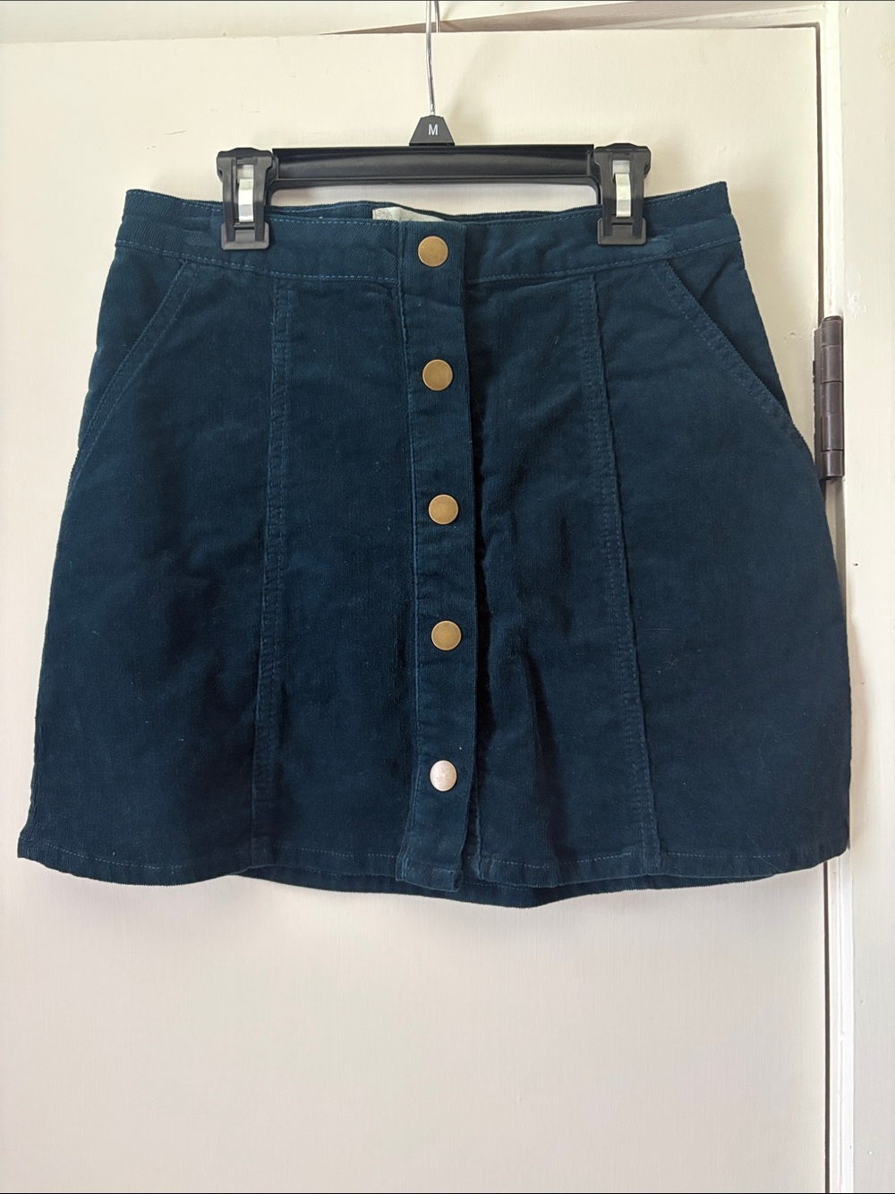 Altar'd State Dark Teal Corduroy Button-Front Mini Skirt
